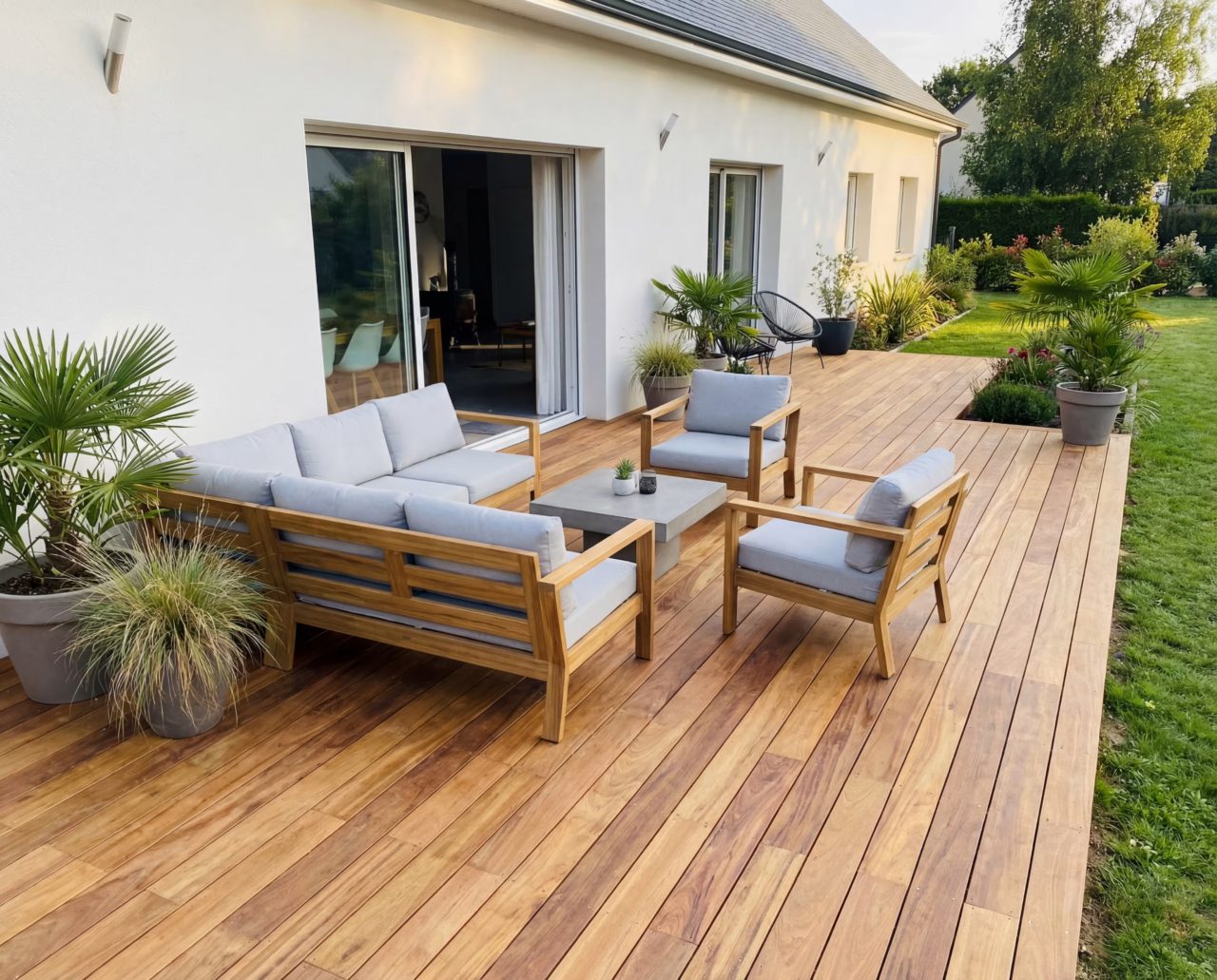 Terrasse en bois exotique posée par V'Garden en Gironde